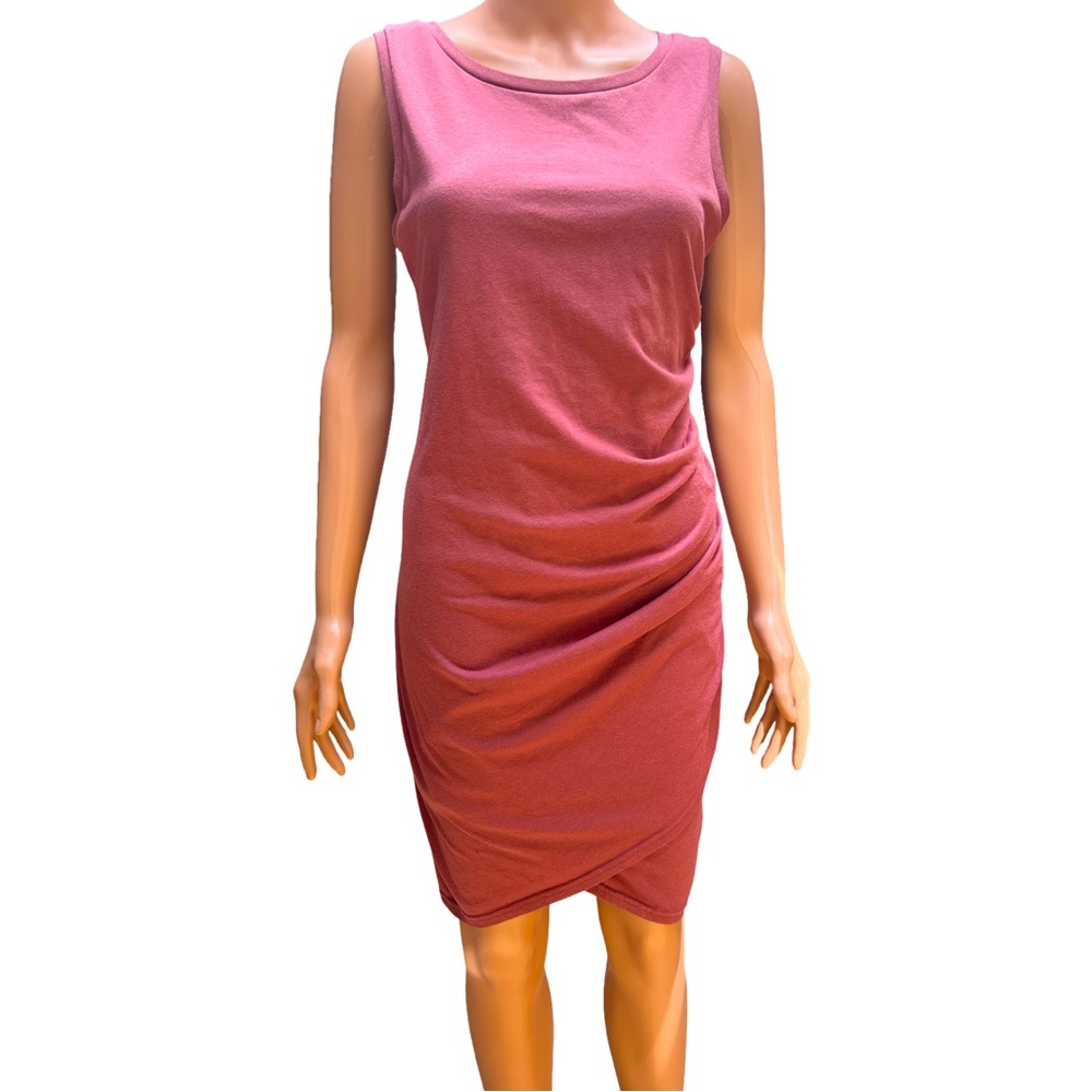 Leith Elegant Rose Pink Ruched Sleeveless Dress Large